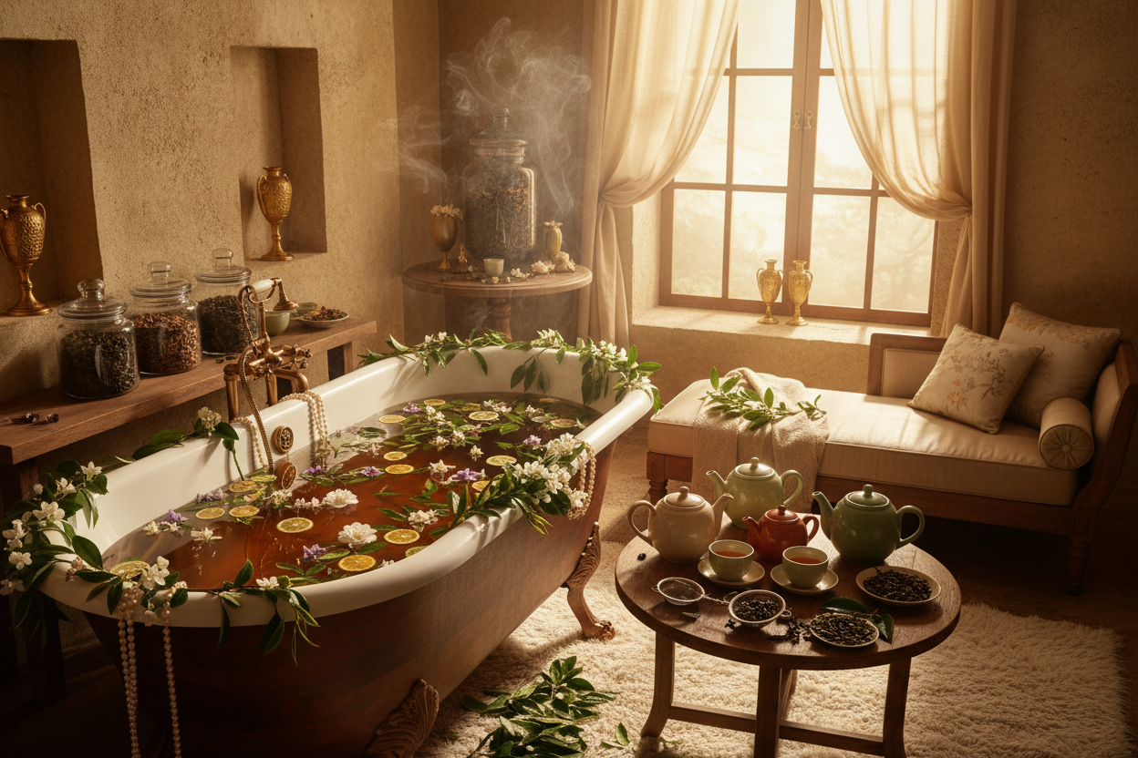 Après le bain au lait d’âne de Cléopâtre, le bain au thé