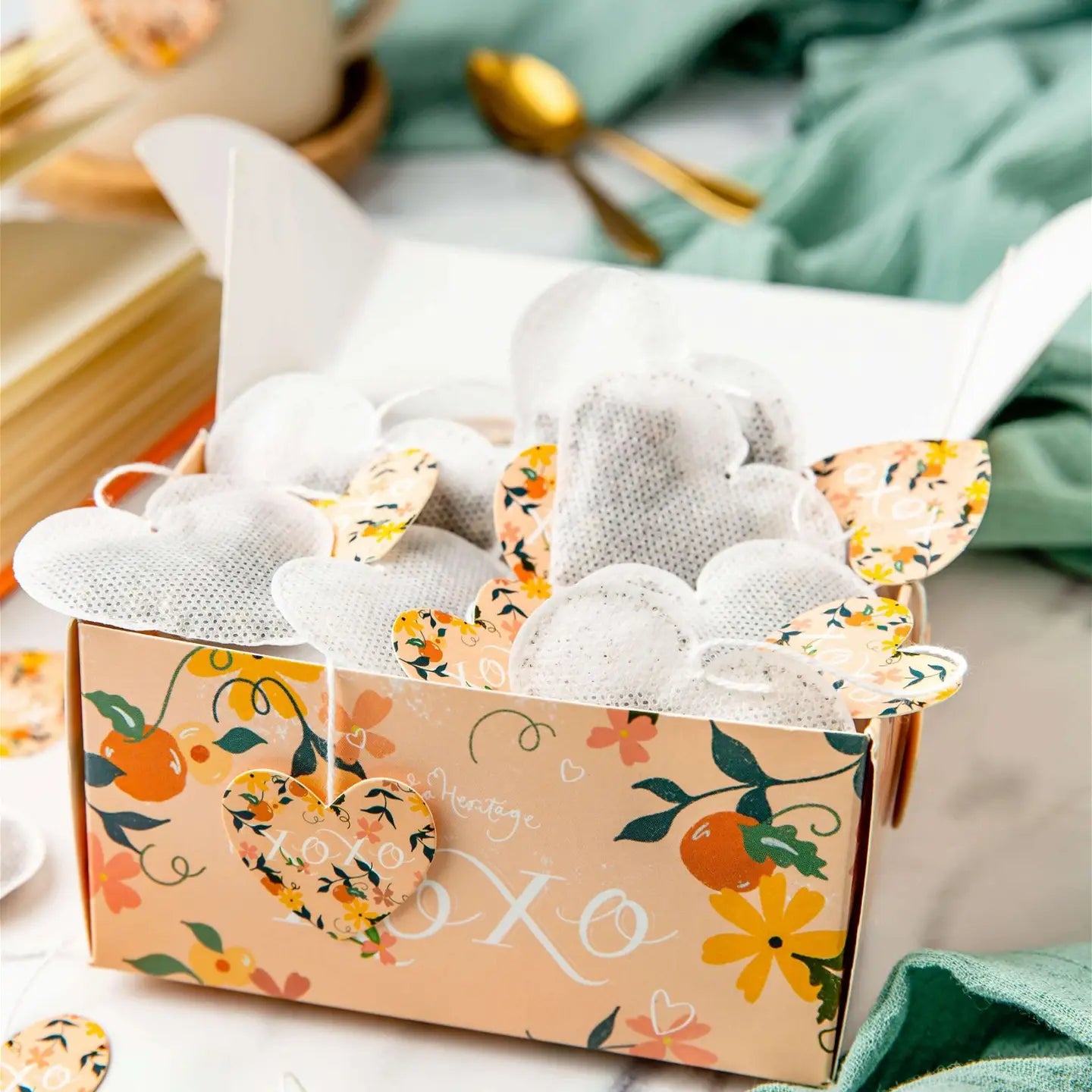 Boîte de sachets de thé en forme de cœur Earl Grey bio
