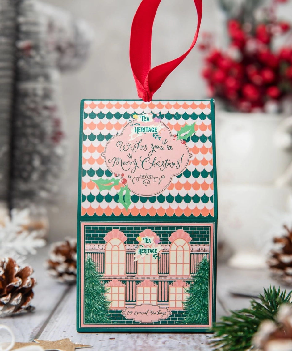 Maison de Noël décorative contenant 10 sachets de thé bio