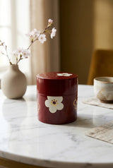 Boîte à thé japonaise rouge à fleurs – Fabriquée au Japon