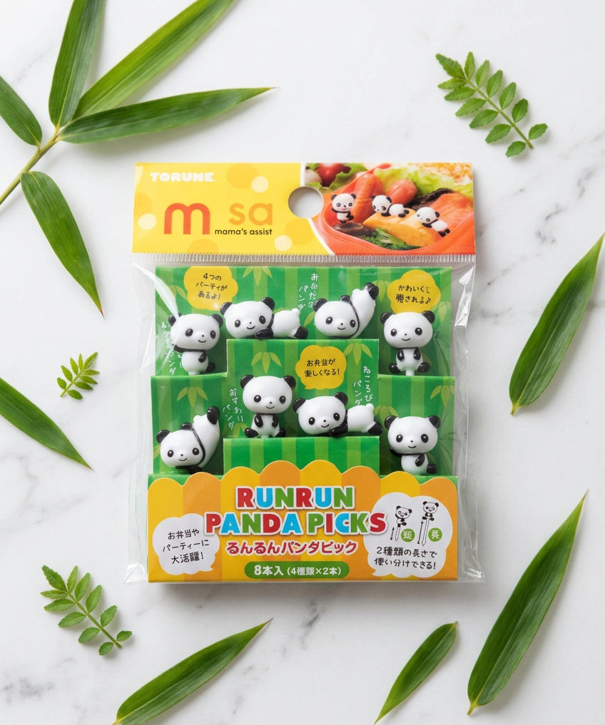 Ensemble de huit pics à bento décorés de pandas.