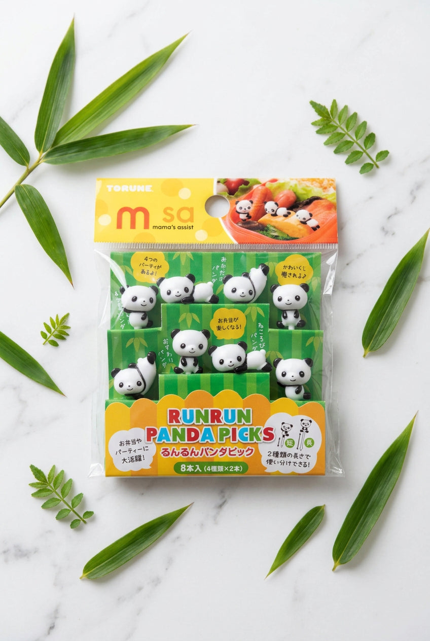 Ensemble de huit pics à bento décorés de pandas.