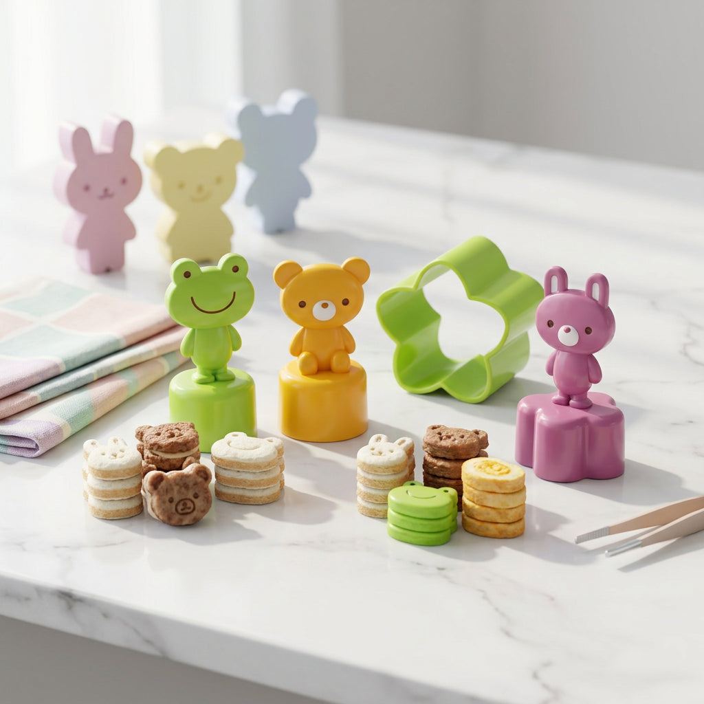 Ensemble de tampons et emporte-pièces bento grenouille, ours et lapin.
